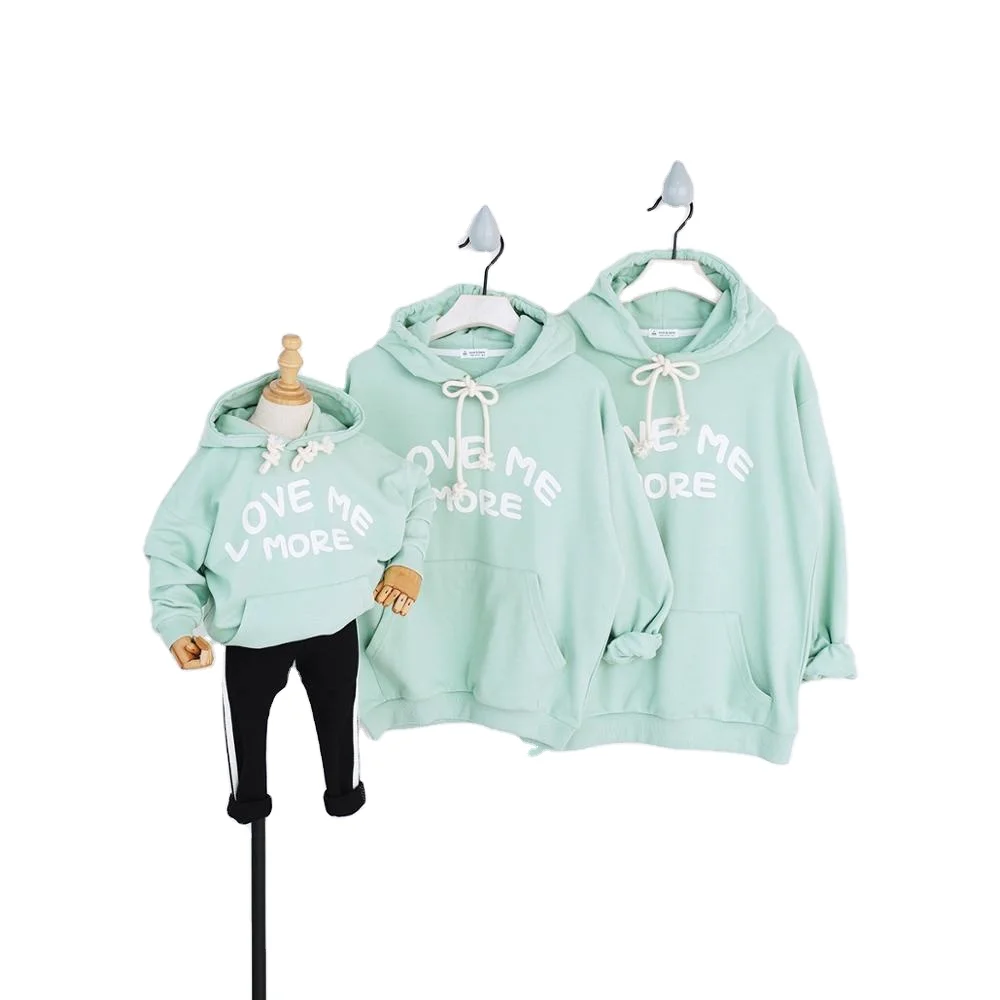 

Spring new children's clothing Korean version of the family fitted loose hooded sweater family wear, Light green