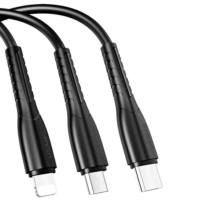 

USAMS 2019 usb cable micro type-c 3 in 1 usb cable fast charging cable, Black