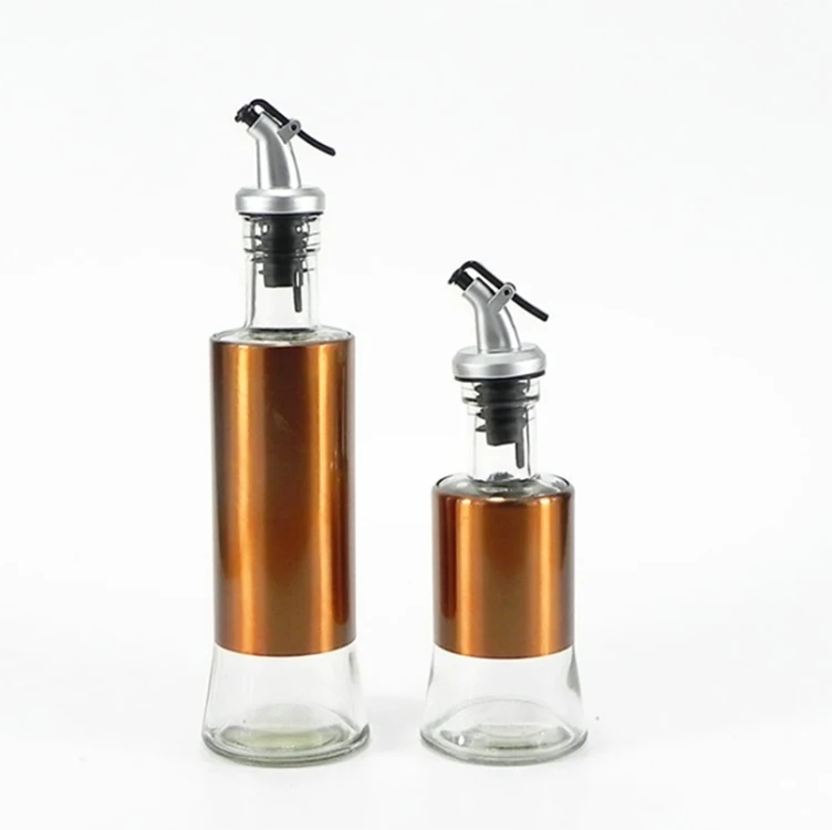 Kitchen Use Oil Containers Glass Oil And Vinegar Dispenser Bottle 300ml With Pourer Drizzle Lid