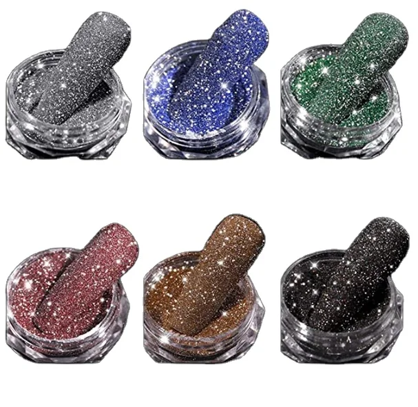 

6 Colors Diamond Nail Powder Crystal Nails Glitters Shinny Powder For Decorations, As image show