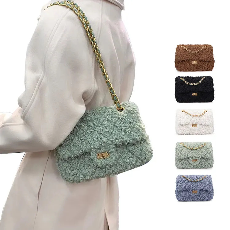 

EG177 Winter new 2020 luxury plush fur sherpa crossbody bag women fluffy handbags