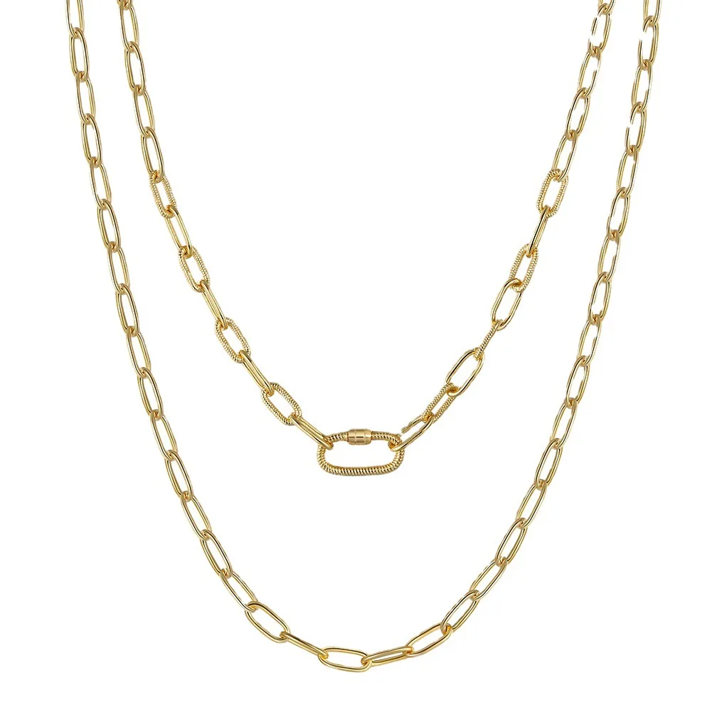 

14K Gold Plated Genuine 925 Sterling Silver Paperclip Chain Necklace Twisted Twisted Carabiner Necklace