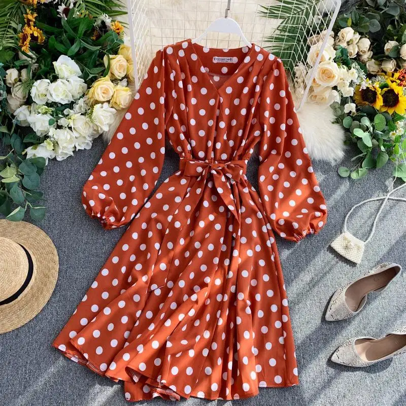 

2021 Modern Dress Point Print Size Women Dresses Vestido Fall Dress for Women