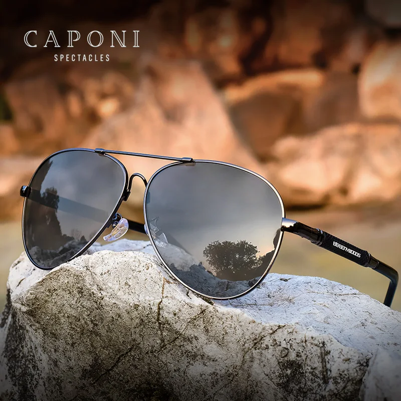 

CAPONI 2020 New Design Metal Frame Driving Pilot Flexible Sun Glasses TAC Lens Polarized UV400 Sunglasses Mens Gafas Ciclismo