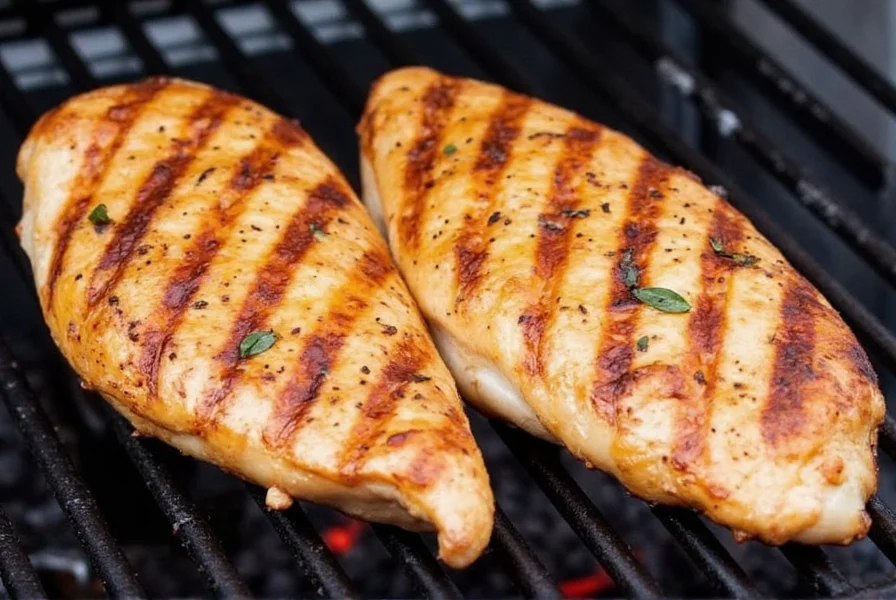 Juicy grilled chicken breast with char marks