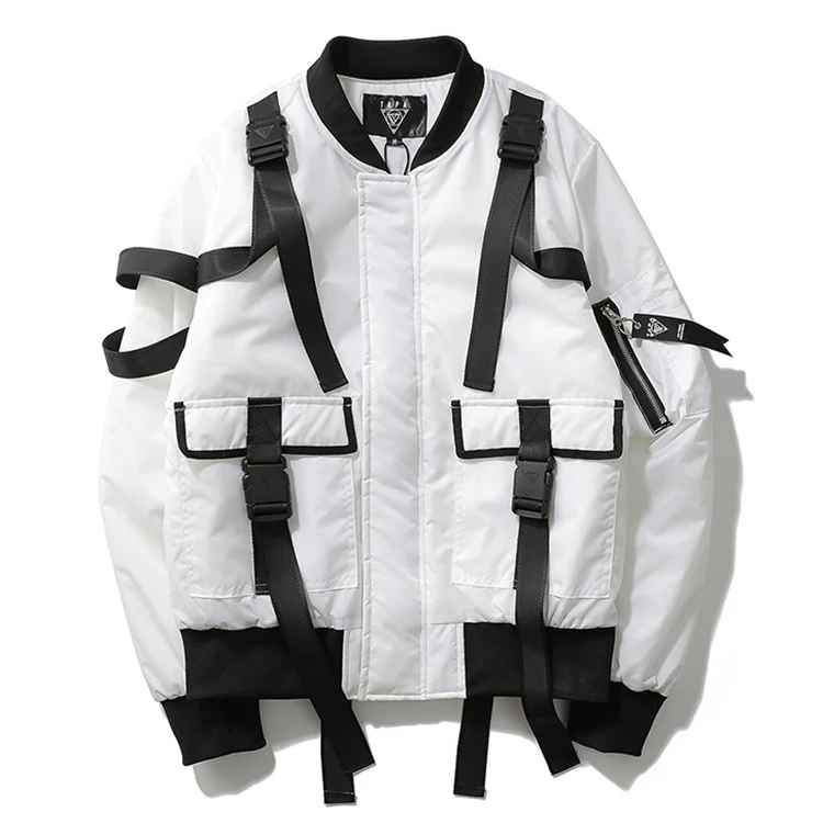 

Wholesale Punk Style Jacket Men Padded Bomber Jacket With Strap, Black/white/green/purple