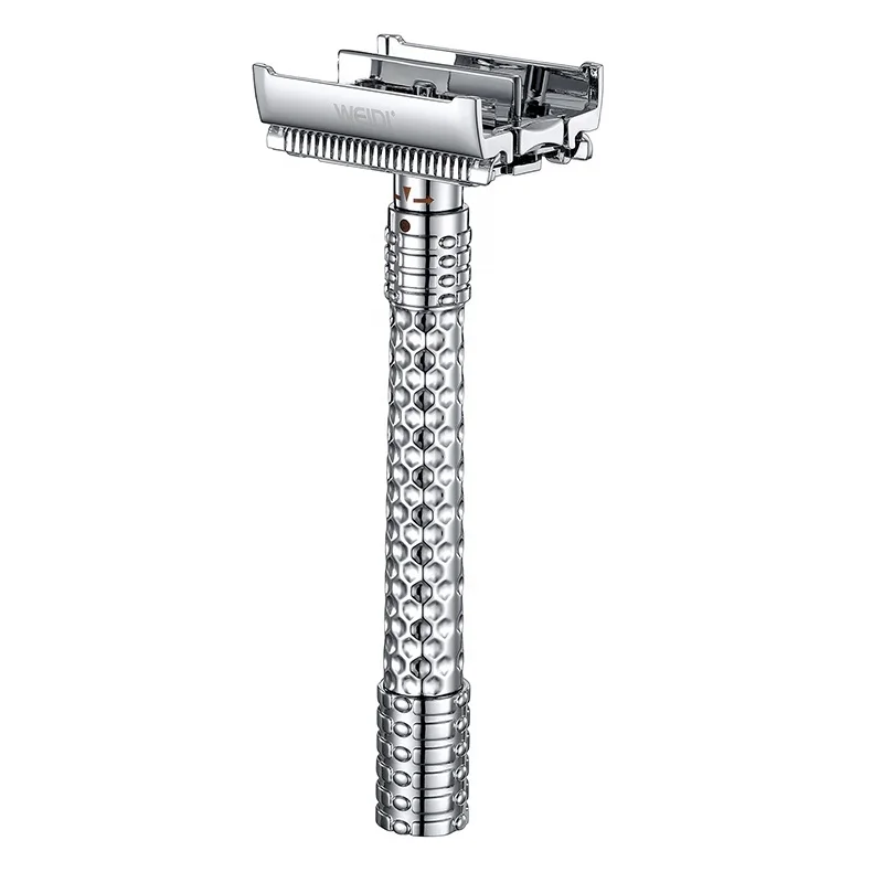 

Butterfly open razor head double edge adjustable safety shaving razor, Silver