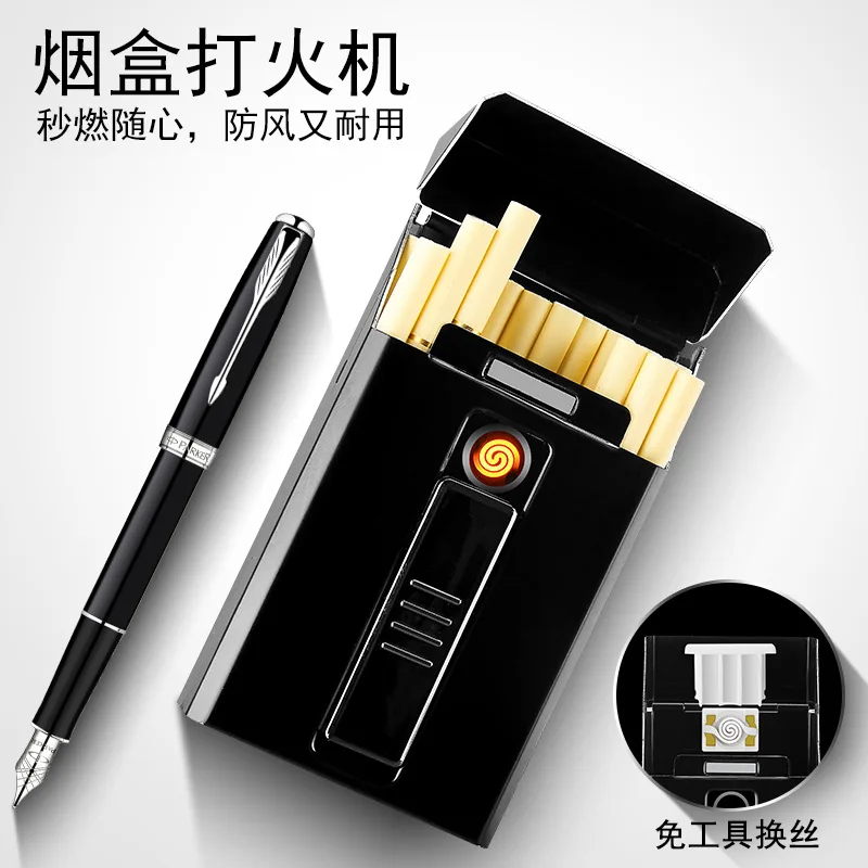 

automatic lighter stainless steel usb cigarette case with lighter for20 cigarettes lighters antique cigarette case, Mix color