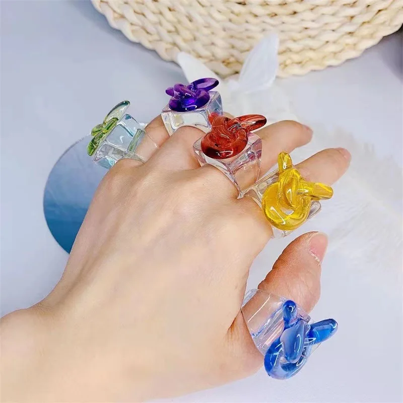 

JUHU 2021 INS Fashion Acrylic ring for women pop art colorful Resin Ring Jewelry Wholesale resin chunky resin trendy rings 2021