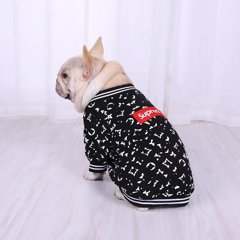 

Luxury cotton printed stretchy pet clothes dog coat baseball uniform, Black, red