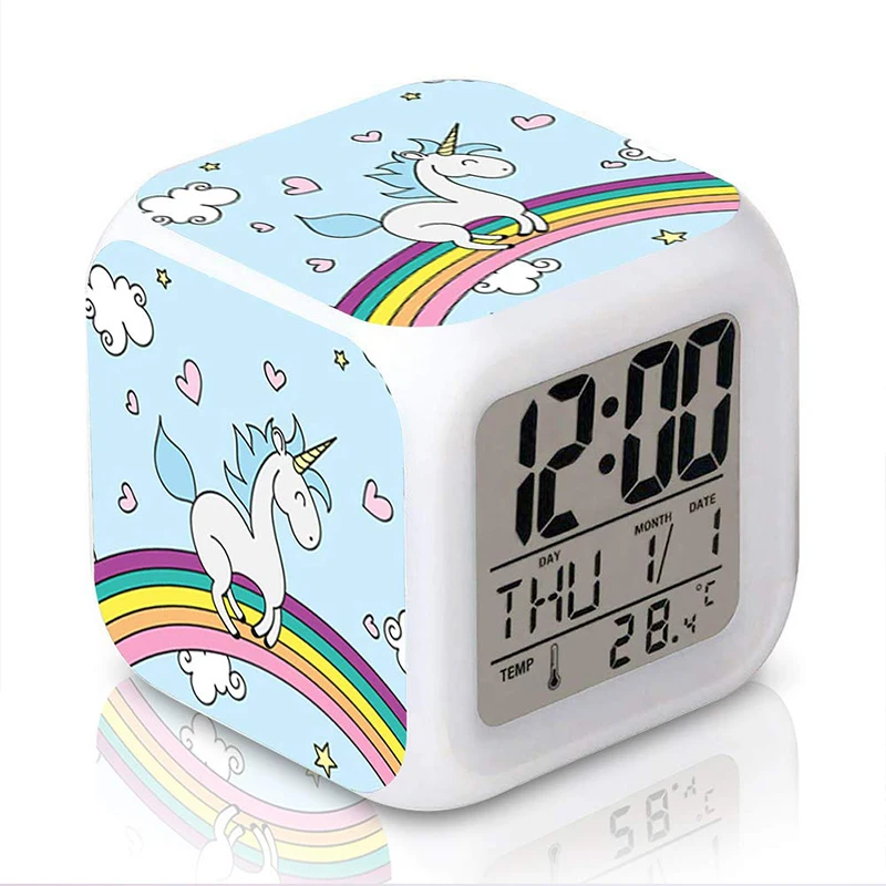 

Custom 7 Colors Changing Plastic Cube LED Digital Alarm Clock for Home Decor, Customized