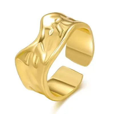 

New Arrival Trendy Wide Real Gold Plated Geometric Lava Ring Chunky Irregular Twisted Open Ring For Ladies