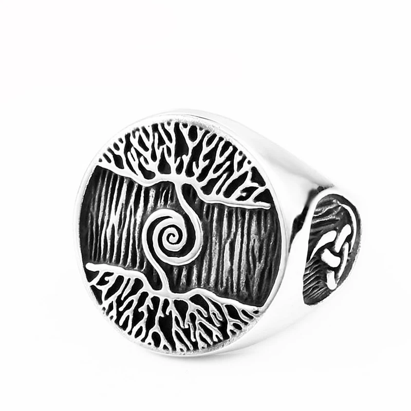 

Custom high quality 316 stainless steel vintage silver mens unique viking family tree of life signet rings