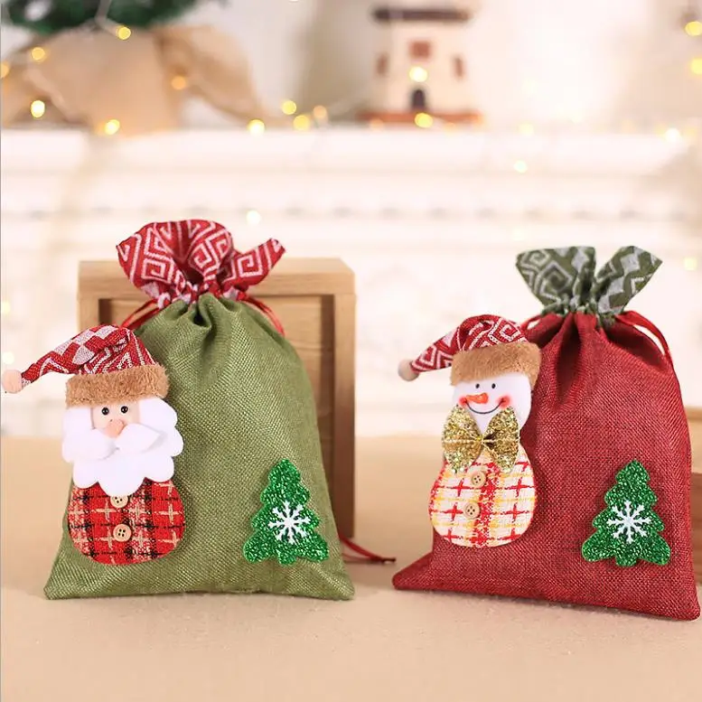 

christmas linen bag Newest Lovely candy Christmas Sackcloth pocket Christmas decorations for New Year Xmas Decor