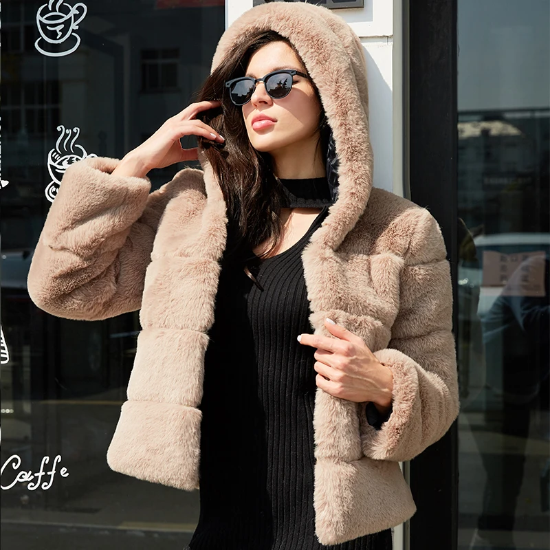 

2021 New Women Winter Warm Faux Fur Coat Thick Coat Hooded Women Warm Coat Autumn Women Clothing, Picture