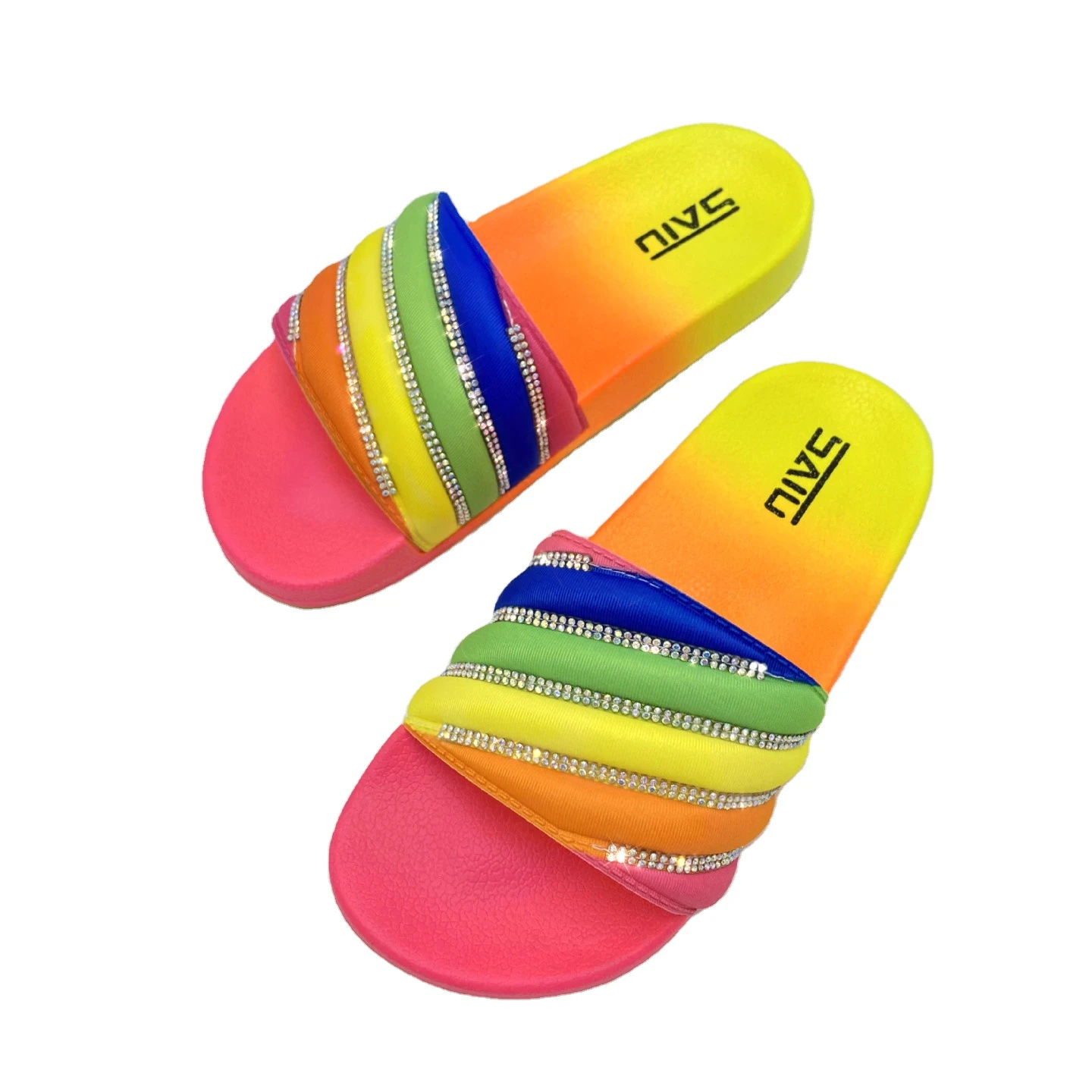 

2021 Casual Wholesale Women EVA Indoor Slides Unisex Custom logo House Slipper Fashion Bling Shining Diamond Slippers for Women, Black,pink,rainbow,rose red