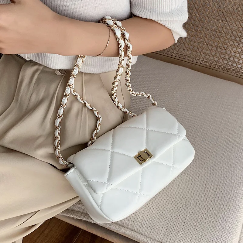 

Chain Design Shoulder Hand Bags Women Handbag Luxury Candy Color PU Leather Fashion Purse Bags 2020