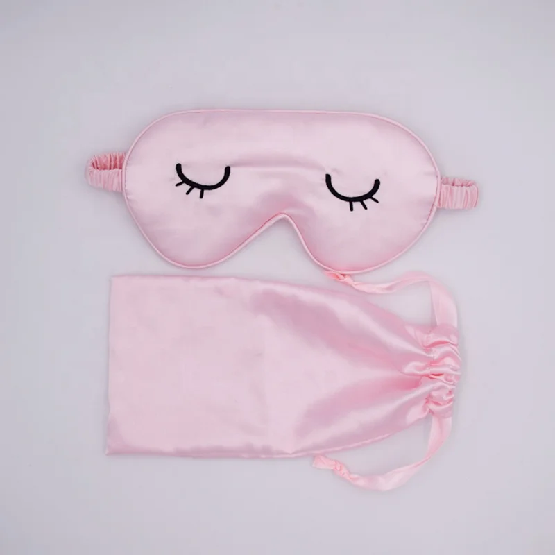 

Wholesale Deliver Fast Embroidery Eyelash Satin Sleep Masks With Pouch Travel Eye Mask, Gold /customize pantone color