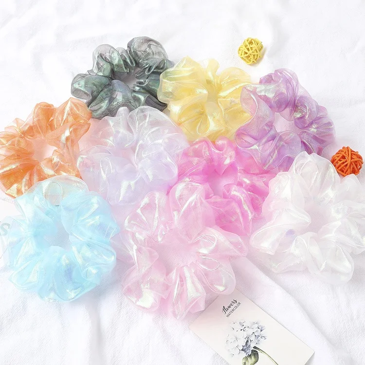 

MIO Wholesale Fashion Elegant Organza Hair Band Metallic Shiny Multi-colored Scrunchies For Girls