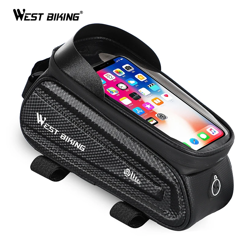 

WEST BIKING 6.0 inch Front Frame Nylon Bicycle Phone Bag bicycle Waterproof Touch Screen Bike Top Tube Frame Bag, Black