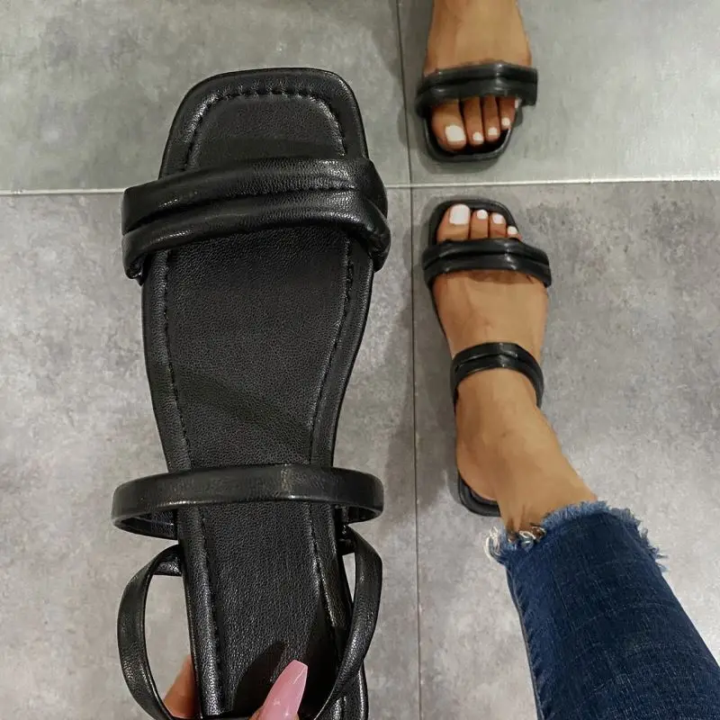 

2021 Factory direct sale hot sale new arrivals shoes african summer fashion square mouth solid color women leisure flat sandals, Black, white, yellow
