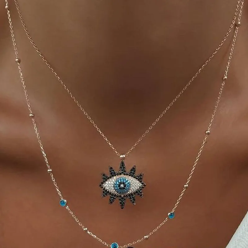 

Vintage Fashion Evil Of Eye Necklace Pendant Clavicle Chain Statement Long Necklace Women Accessory Collares Fashion Jewelry, Picture shows