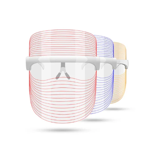 

colorful photon led mask, portable pdt led light therapy face mask heated eye massager, malesia 3 color led mask light therapy