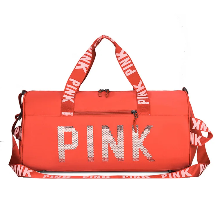 

GS067 Manufacturers Supply 2021 New PINK Travel Sports Bag Portable Sequins Custom Logo Gym Duffle Travel Bag