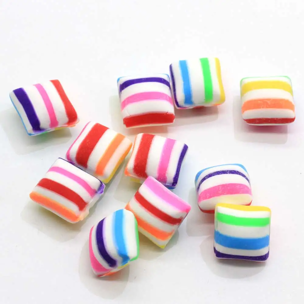 

3D Rainbow Sugar Spun Candy Christmas Polymer Clay Cabochons Kawaii Miniature Candy Flatback For DIY Phone Decoration