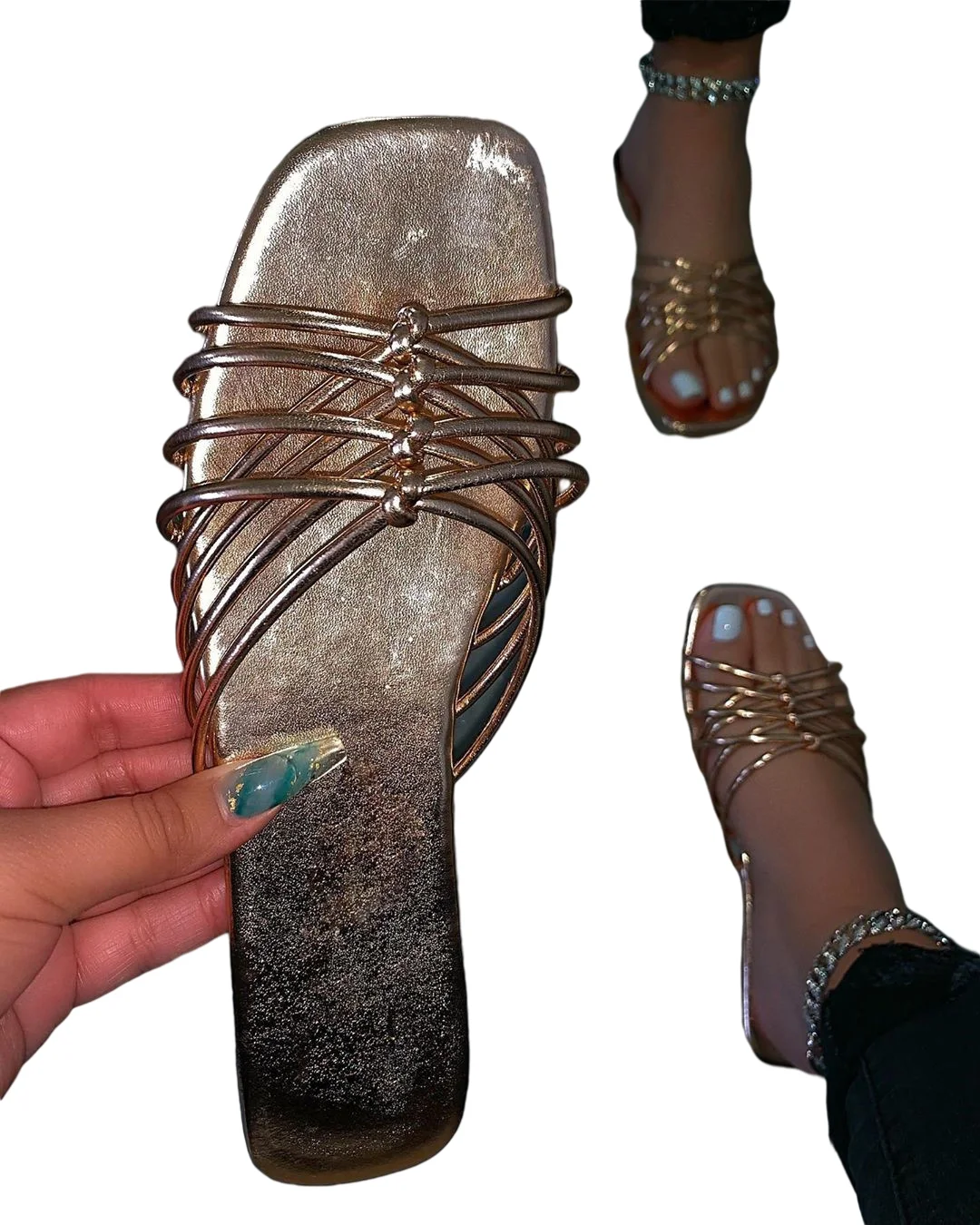 

Fashion Design Women Slippers Braided Slides Square Head Flat Shoes For Party Outdoor Women Slippers