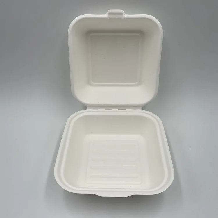 

BioKing sugarcane pulp biodegradable and compostable disposable bagasse burger box, Bleached;natural