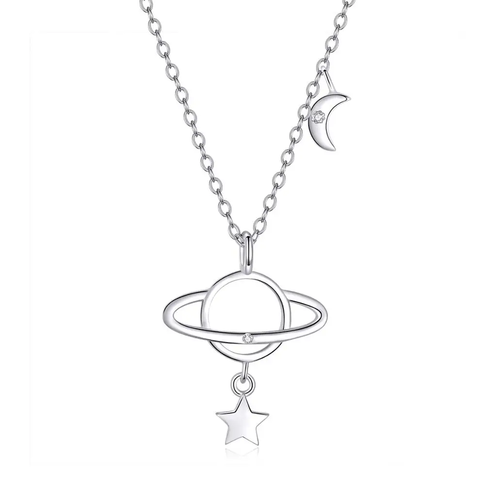 

New Arrival Planet with Star Interstellar Pendant Necklace for Women 925 Sterling Silver Chain Link Necklaces