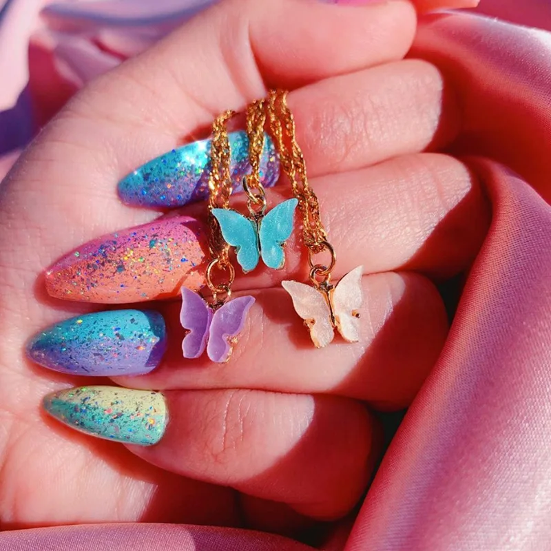 

Colorful Acrylic Girls Sweet Cute Collar Necklaces Butterfly Necklace