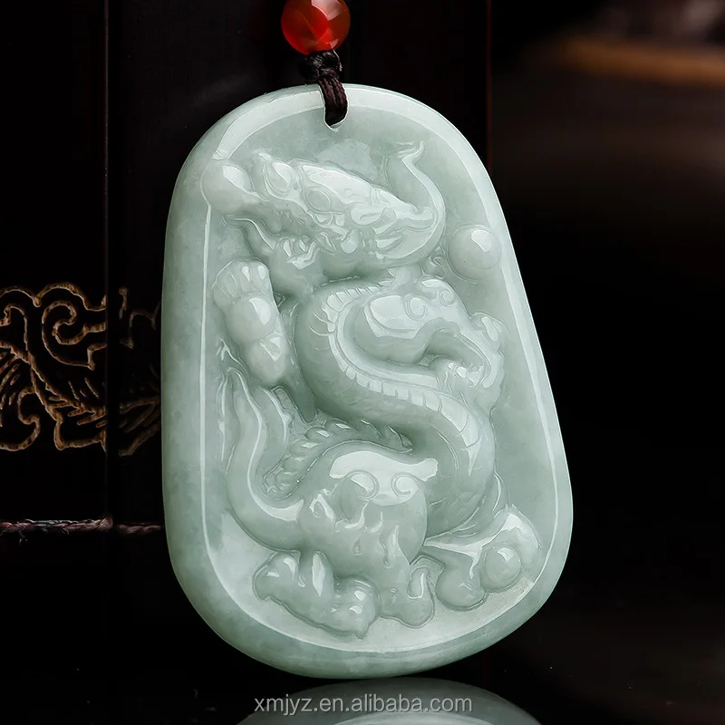 

Certified Grade A Natural Burmese Jade Light Green Dragon Brand Flying Ice Jade Pendant Men's Necklace Women's Pendant