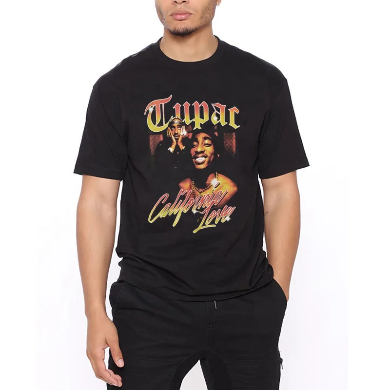 

Wholesale Tupac 2Pac Hussle Printing Design Men's Tshirt Fashion Black Cotton Plus Size Hip Hop T shirt