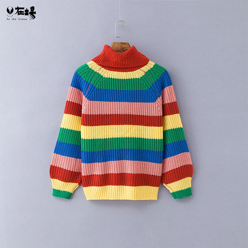 
Wholesale Ladies Colour Striped Knit Jumper Plus Size Acrylic Knit Pullover Sweater For Women 