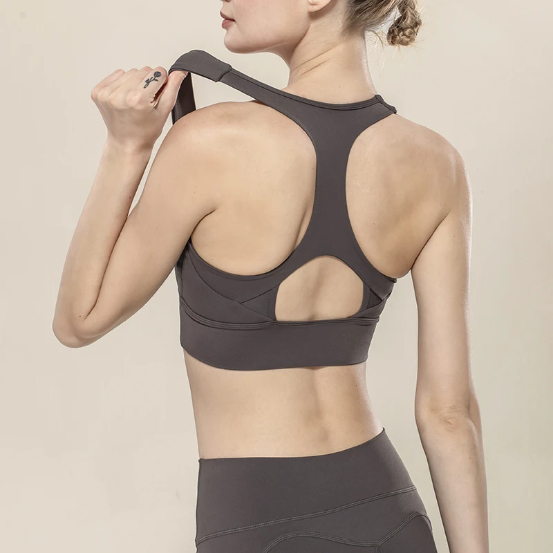 

Wholesale Women U neck Push up bra high impact support Nylon Spandex plain sports bra, Pink/green/grey/black
