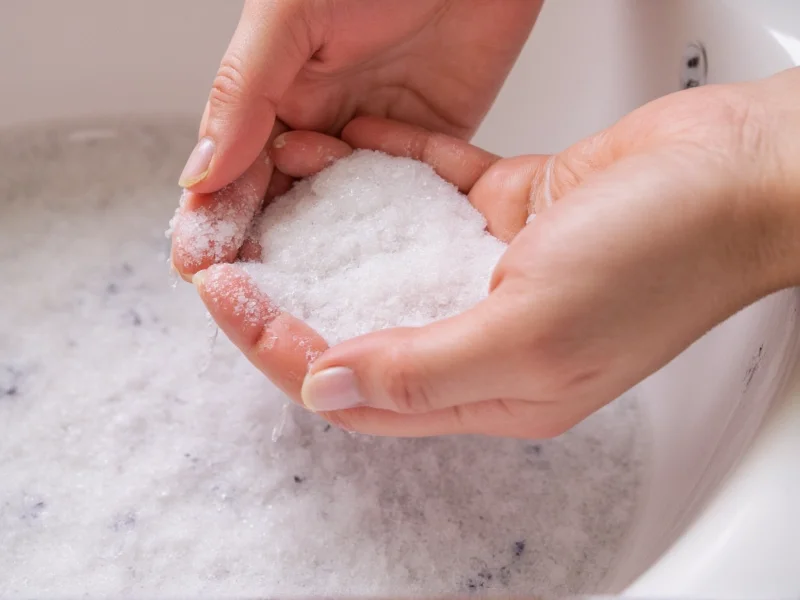 Close-up of hands mixing bath salts with lavender oil