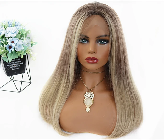 

Newest Long Ombre Brown Ash Blonde Wig High Density Temperature Synthetic Wig with factory price