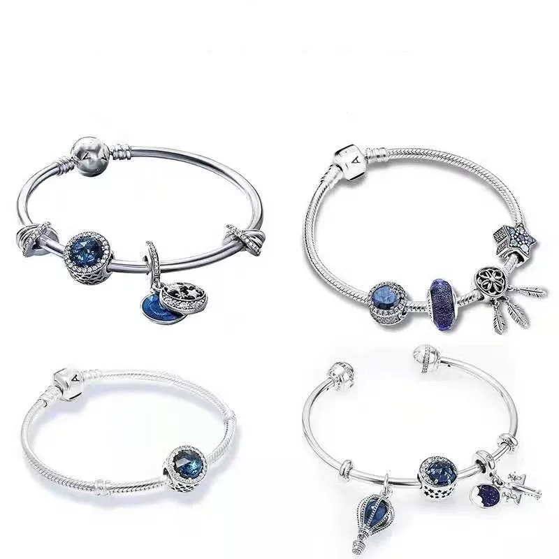

Pandora Charm Bracelet women's S925 Silver Star fairy tale blue ocean Charm Bracelet Set