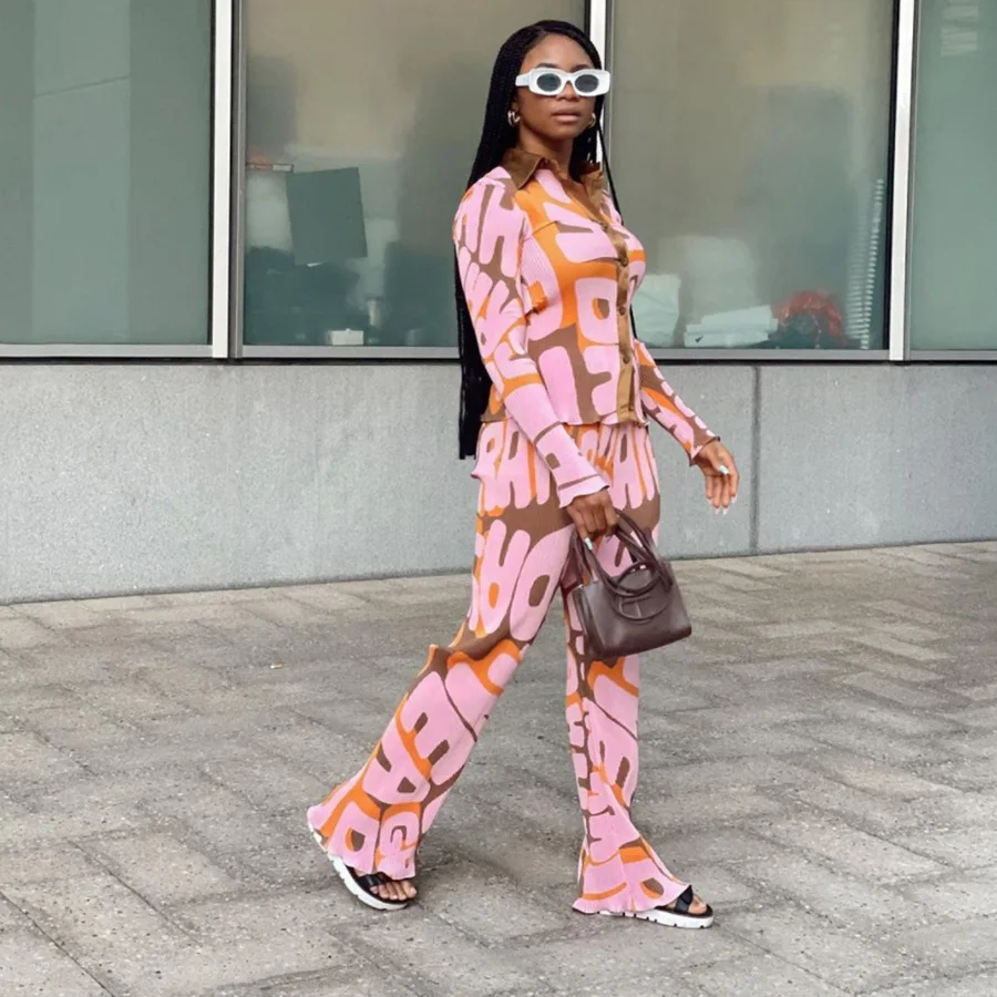 

K21L05793 High Quality Fall Fashion T Shirt Pant Set Casual Outfit Street Hoodies Two Piece Women Tracksuit