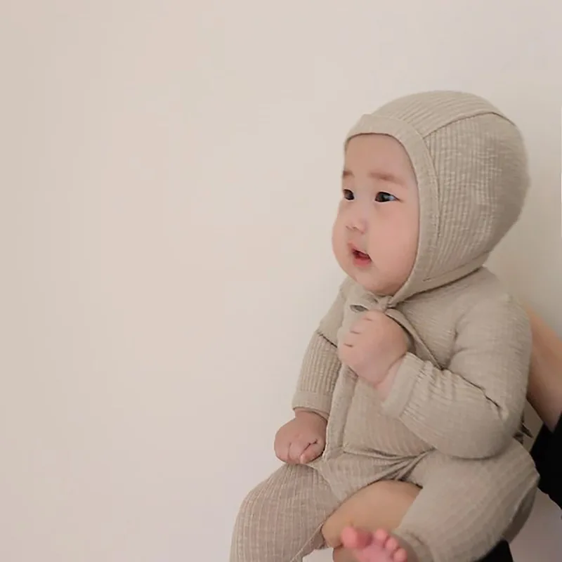 

Newborn Baby Long-Sleeved Stretch Strip Baby One-Piece Suit Baby Unisex Romper Fart Clothes, Beige brown gray pink