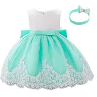 

0-24month Newborn Baby Girls Dress Lace Flower Girl Small Kids Clothing First Birthday Party Dress With Headband L1911XZ
