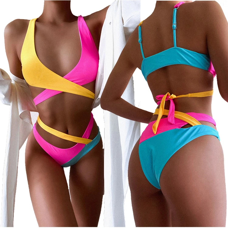 

D96605 Hot style women clothing sexy swimsuit color bikini tie cross swimsuit bikinis woman swimwear