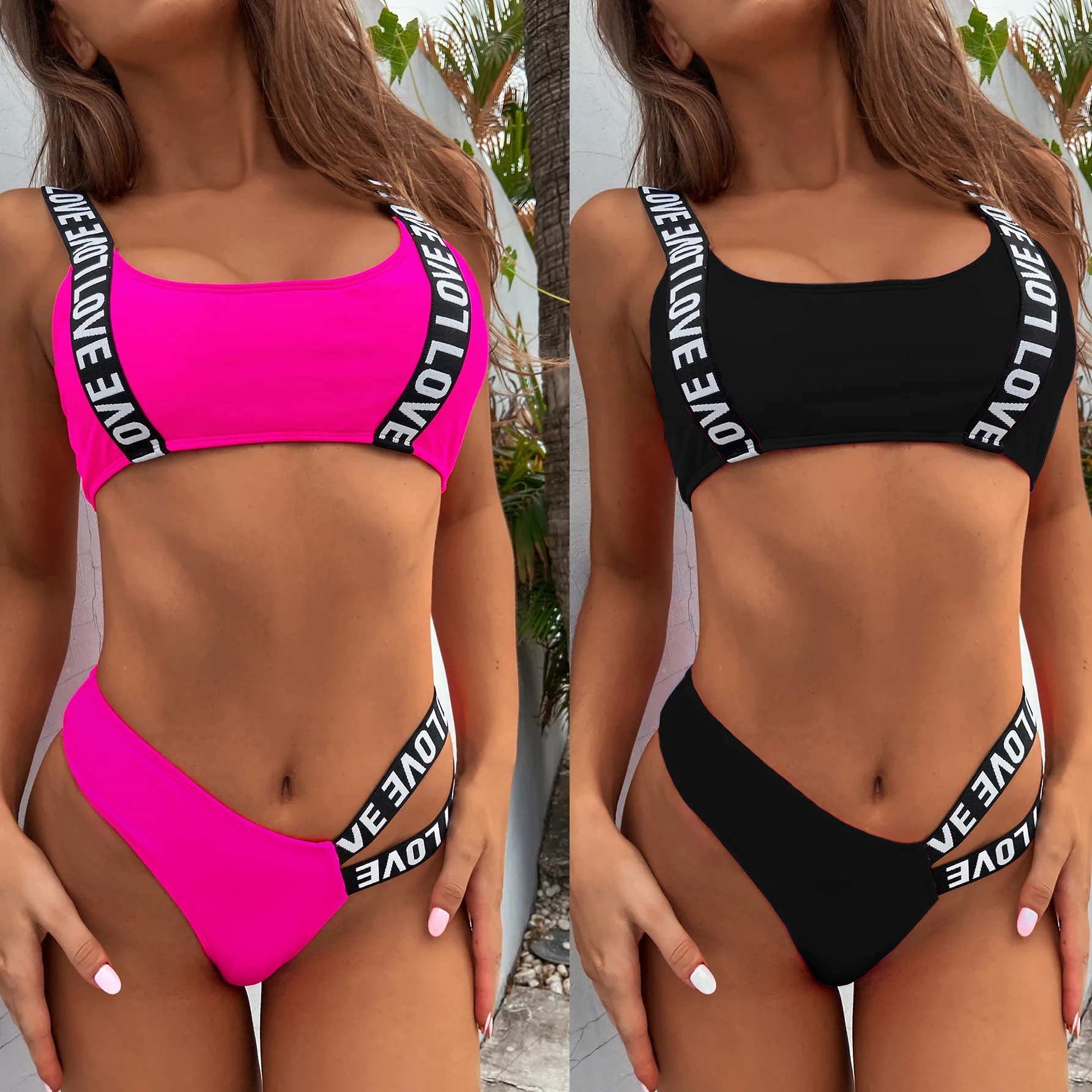 

Amazon women's solid color board with split swimsuit sexy swimwear bikini 2021