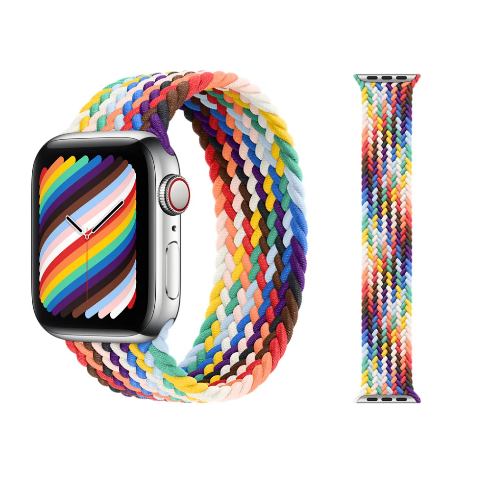 

New Arrival 1:1 Rainbow Braided nylon Solo Loop band for apple watch Series 6 40mm 44mm