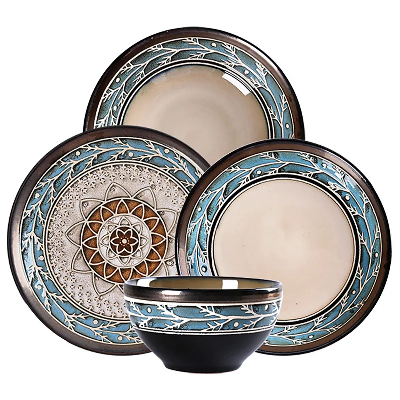 

QIAN HU European Style Kiln Underglazed Hand-painted Ceramic Western Tableware Single Dinner Plate Set Luxury Porcelain