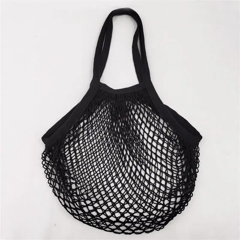 Black Woven Reusable Cotton Net Mesh Storage Bag