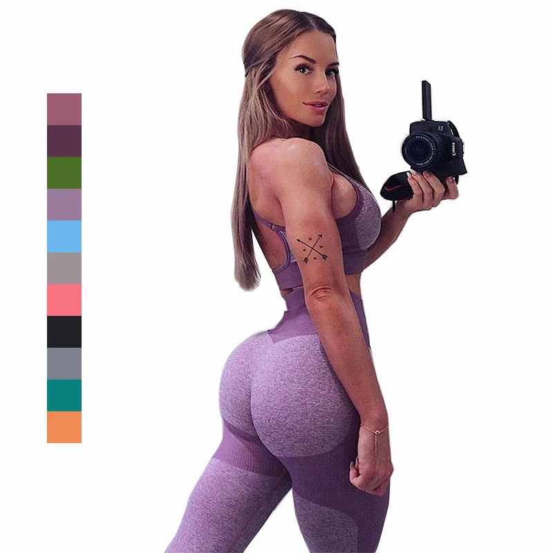 

Newest Seamless Nylon Cotton Knitted Dry Fit Gym Wear Butt Lift Leggings Fitness Yoga Four Piece Suit, As picture