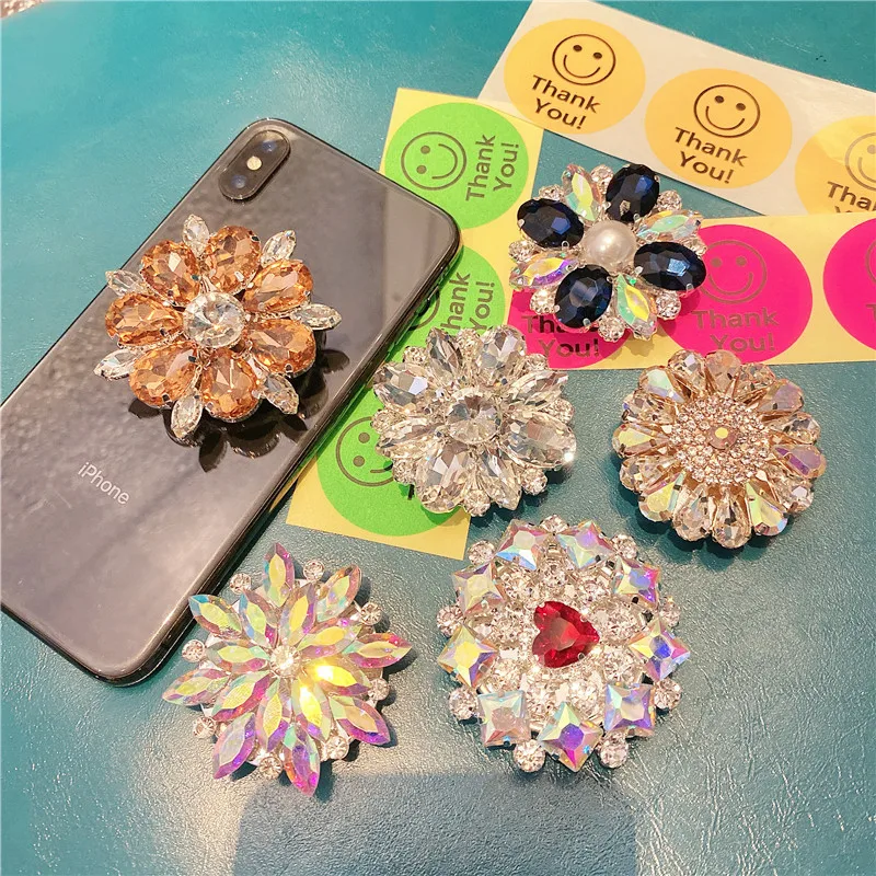 

Best Luxury Gift for a Girl Rhinestone Diamond Flower Cell Phone Accessory Display Stand Collapsible Phone Grip mobile holder